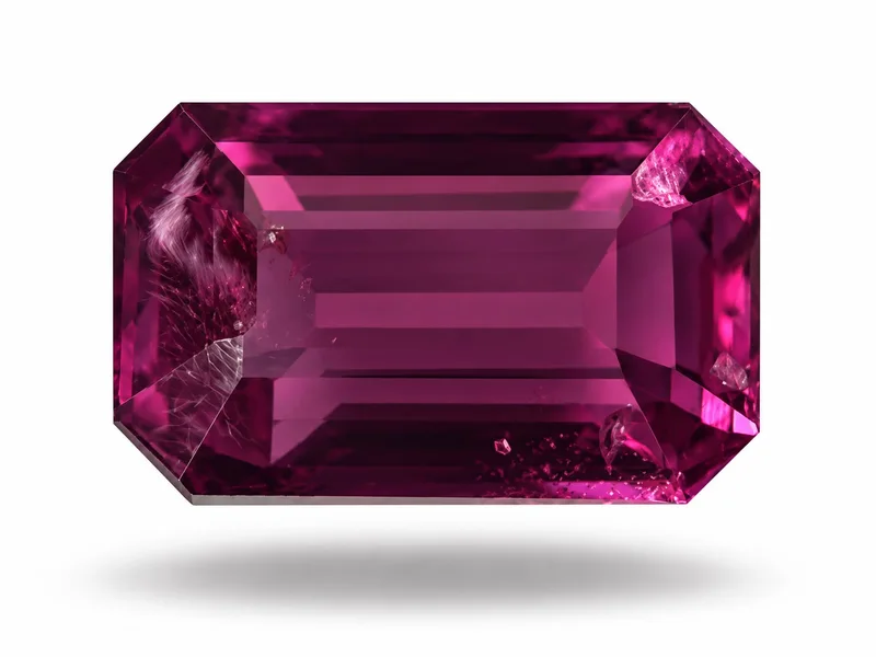Pink step-cut gemstone with a bold rectangular silhouette